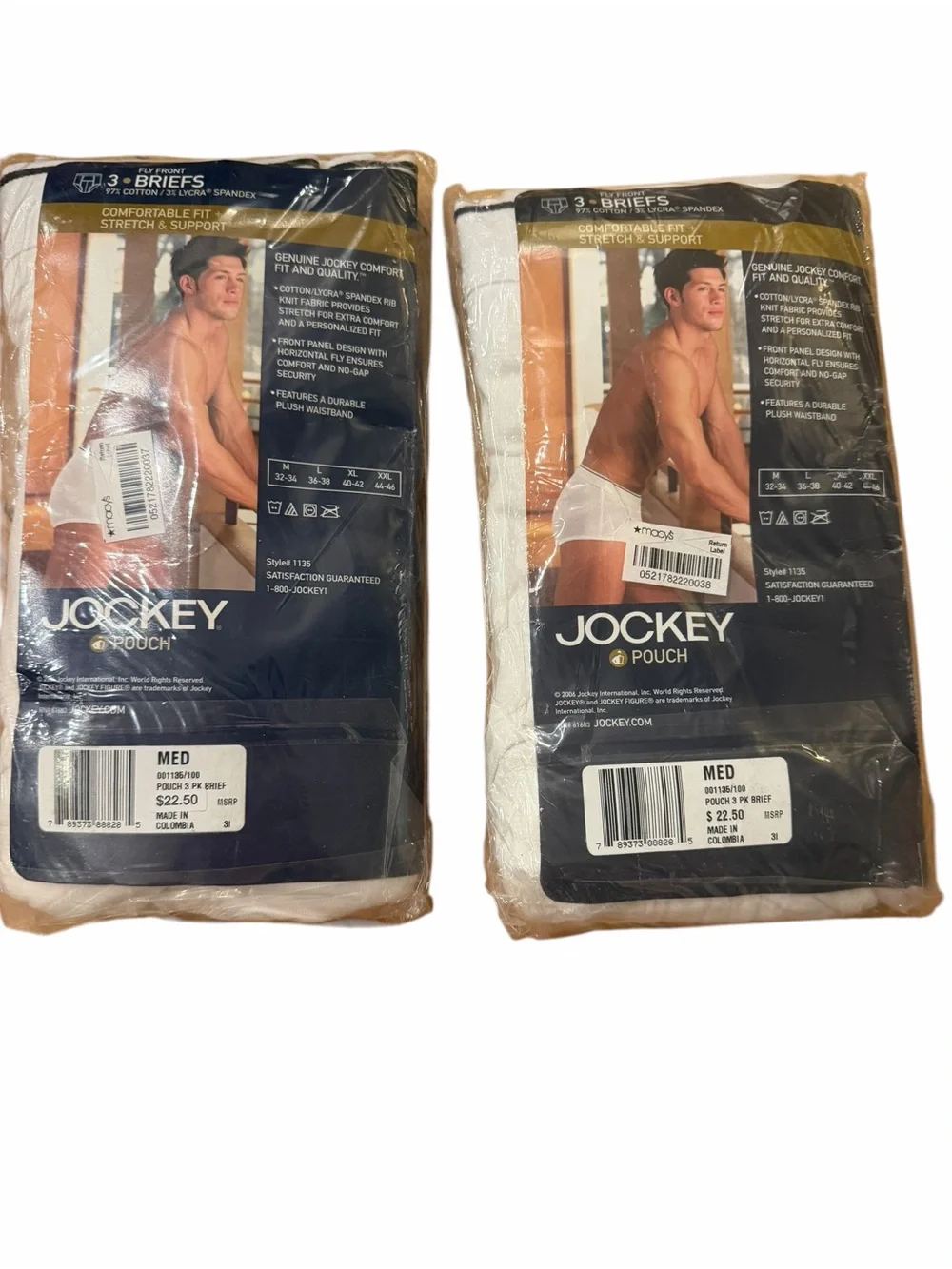 Jockey Mens White Pouch Briefs 3 Pack Cotton Stretch Fly Front Style 1135 Size M